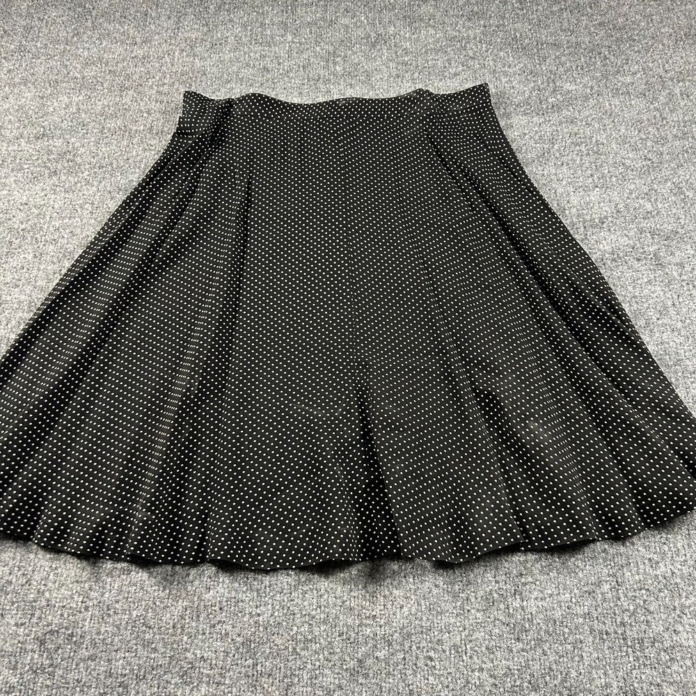 Vintage Jones New York Polka Dot Skirt 14 Black Cream Rayon Flared A Line 90s